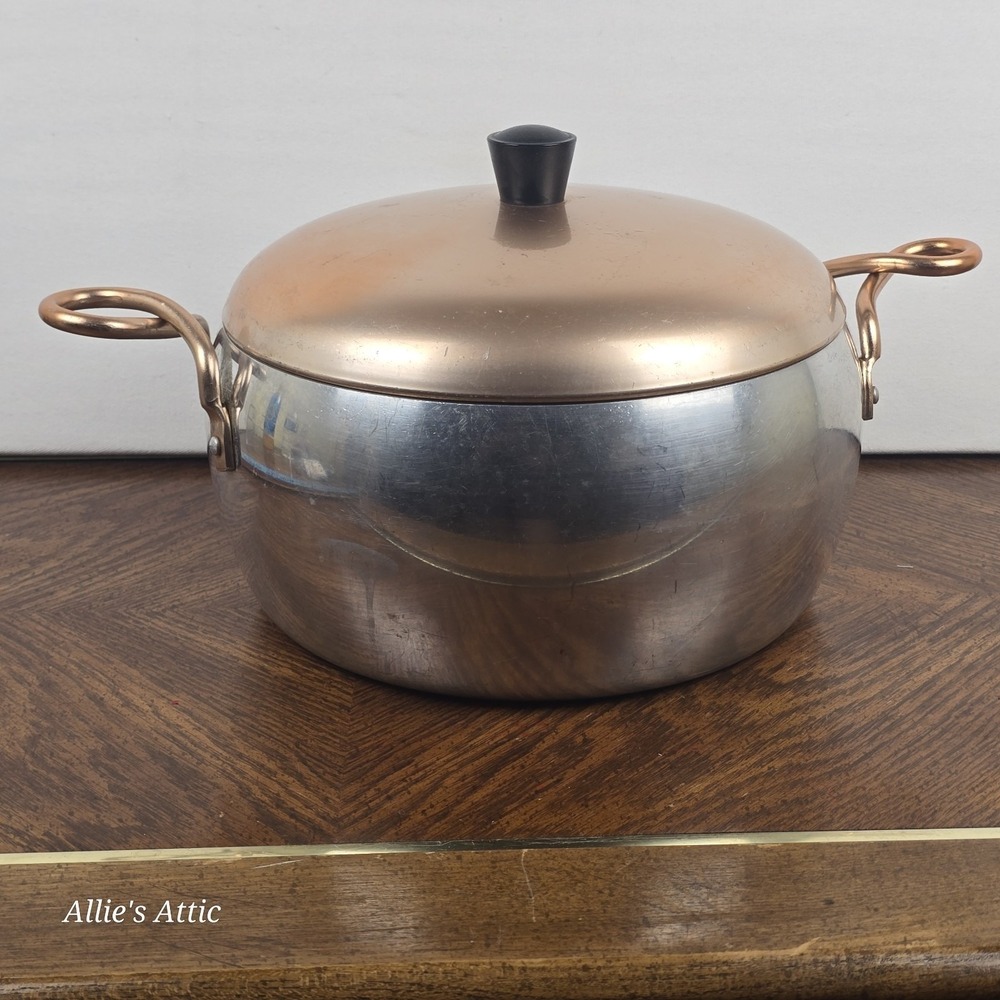 Wear-Ever Hallite Stockpot Aluminum Cooper 5.5 Qt Handles Lid Sauce Pan #2106 - Picture 2 of 12